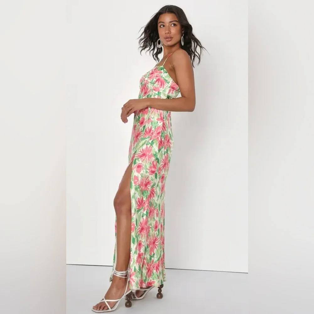 Lulus Ivory Floral Maxi Dress Large - Picture 2 of 6